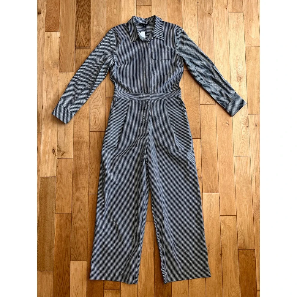 NEW Whistles Black Julia Stripe Boilersuit Jumpsuit Organic Cotton Womens Size 4